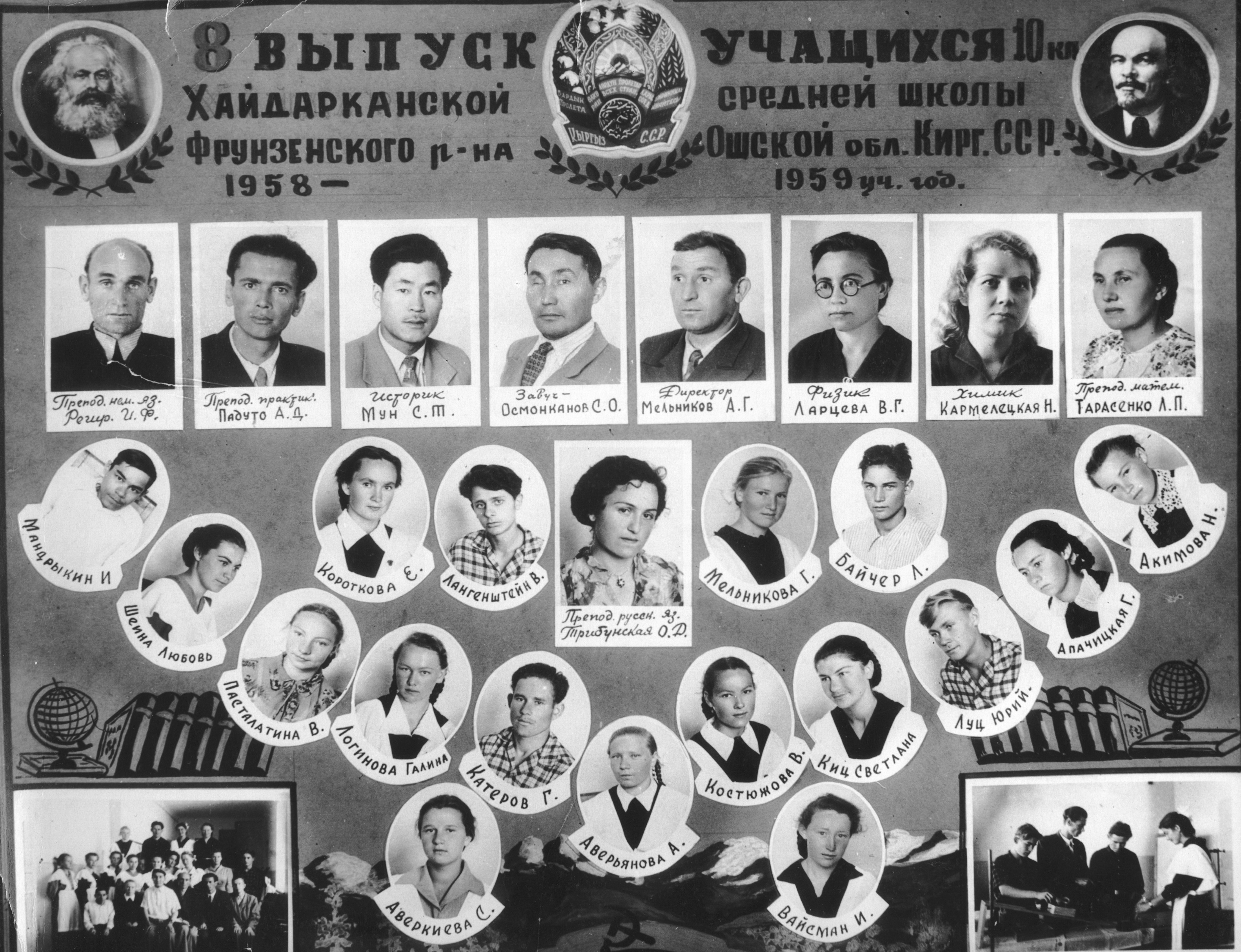 Виньетка выпускников 1959 года Хайдарканской средней школы