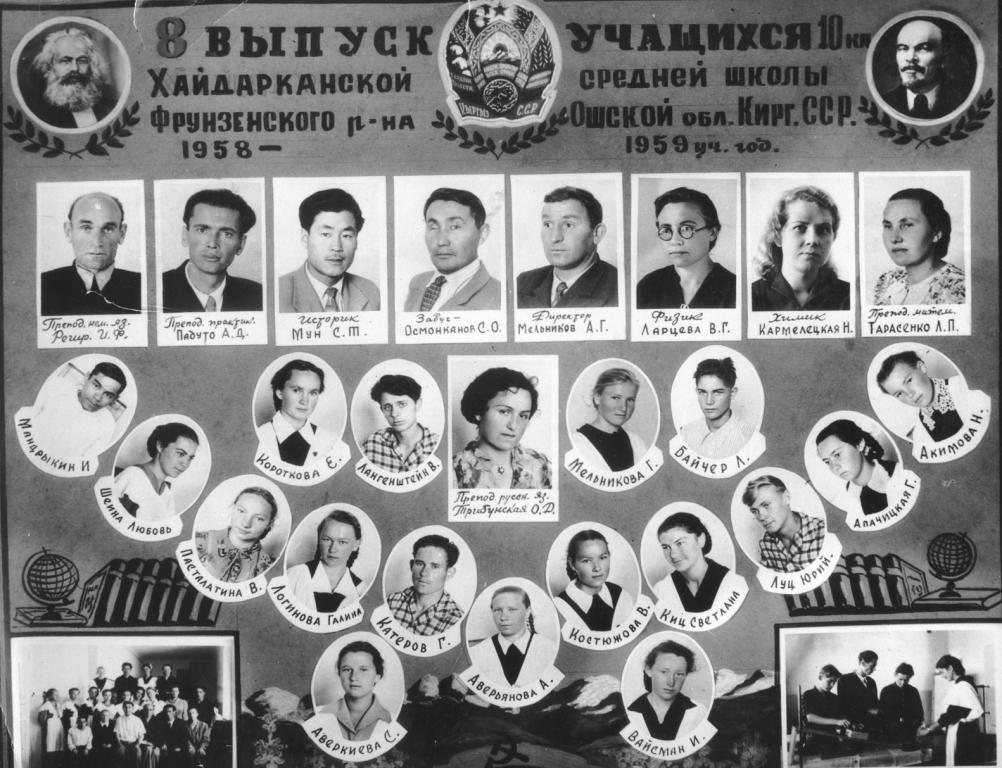 Преподаватели и выпускники 1959 г. Хайдарканской средней школы № 3 