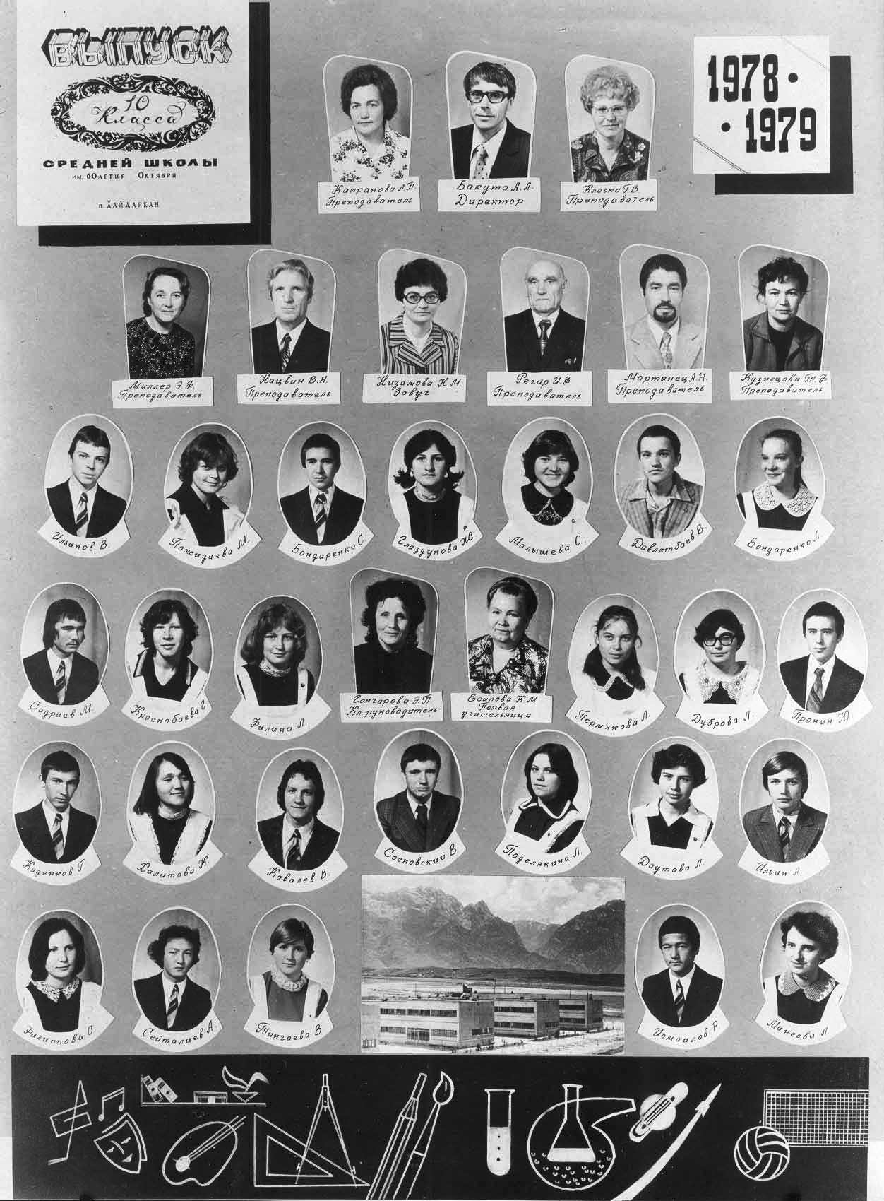 виньетка выпускников Хайдарканской средней школы, 1979 год
